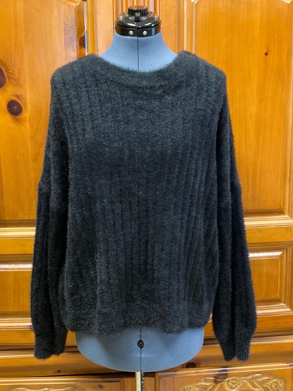 SO Black Fuzzy Knit Sweater Soft Cozy Ribbed XL